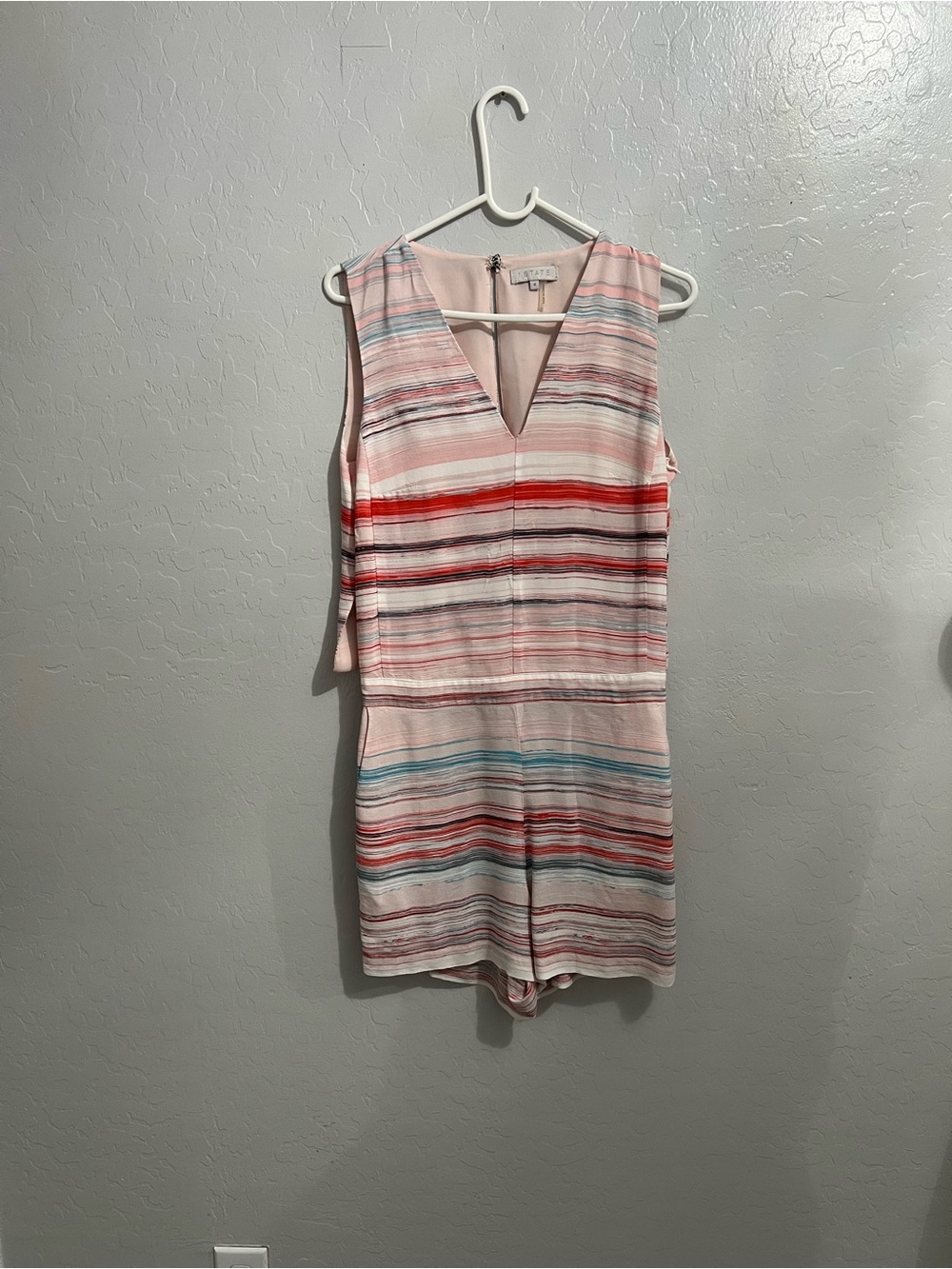 1. State Pink Multicolor Striped V-Neck Sleeveless Romper